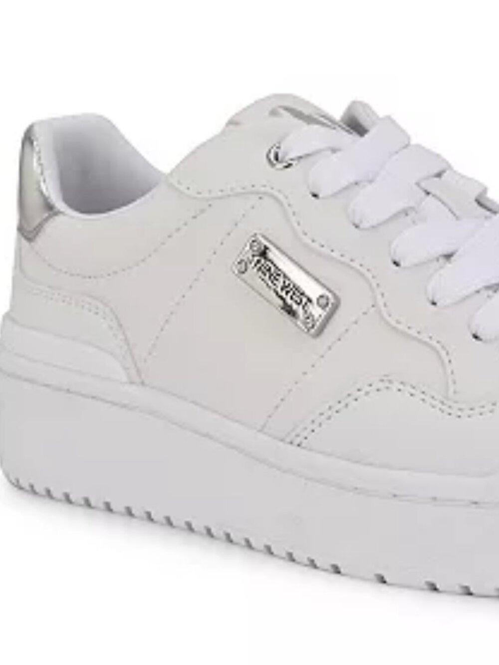 NINE WEST Aleno White/Silver Lace-Up Platform Women's Sneaker (8)